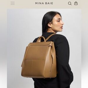 Mina Baie Harper Leather Diaper Bag Backpack Tan